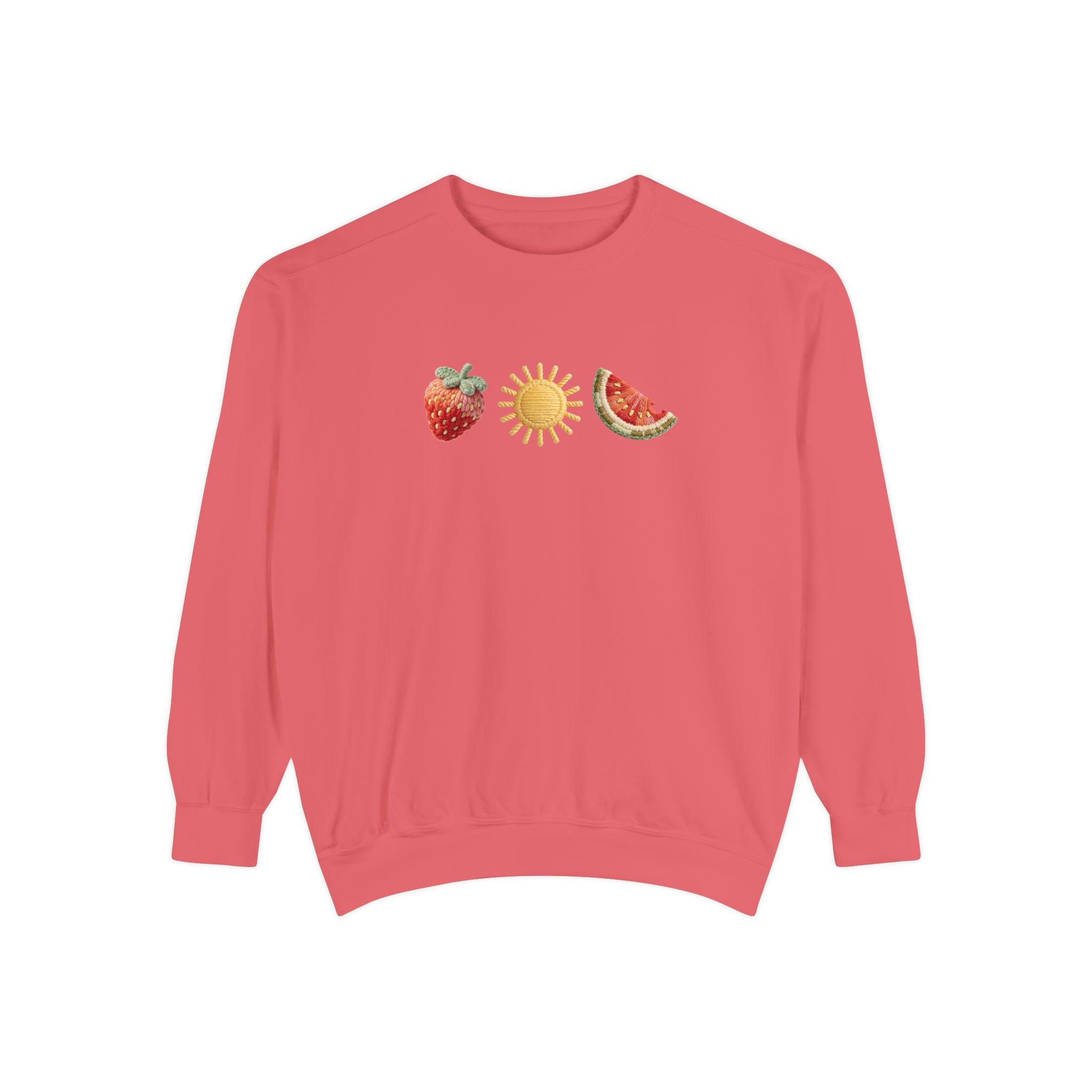 Fruit Sun Crewneck Sweatshirt — Strawberry, Sun & Watermelon Graphic