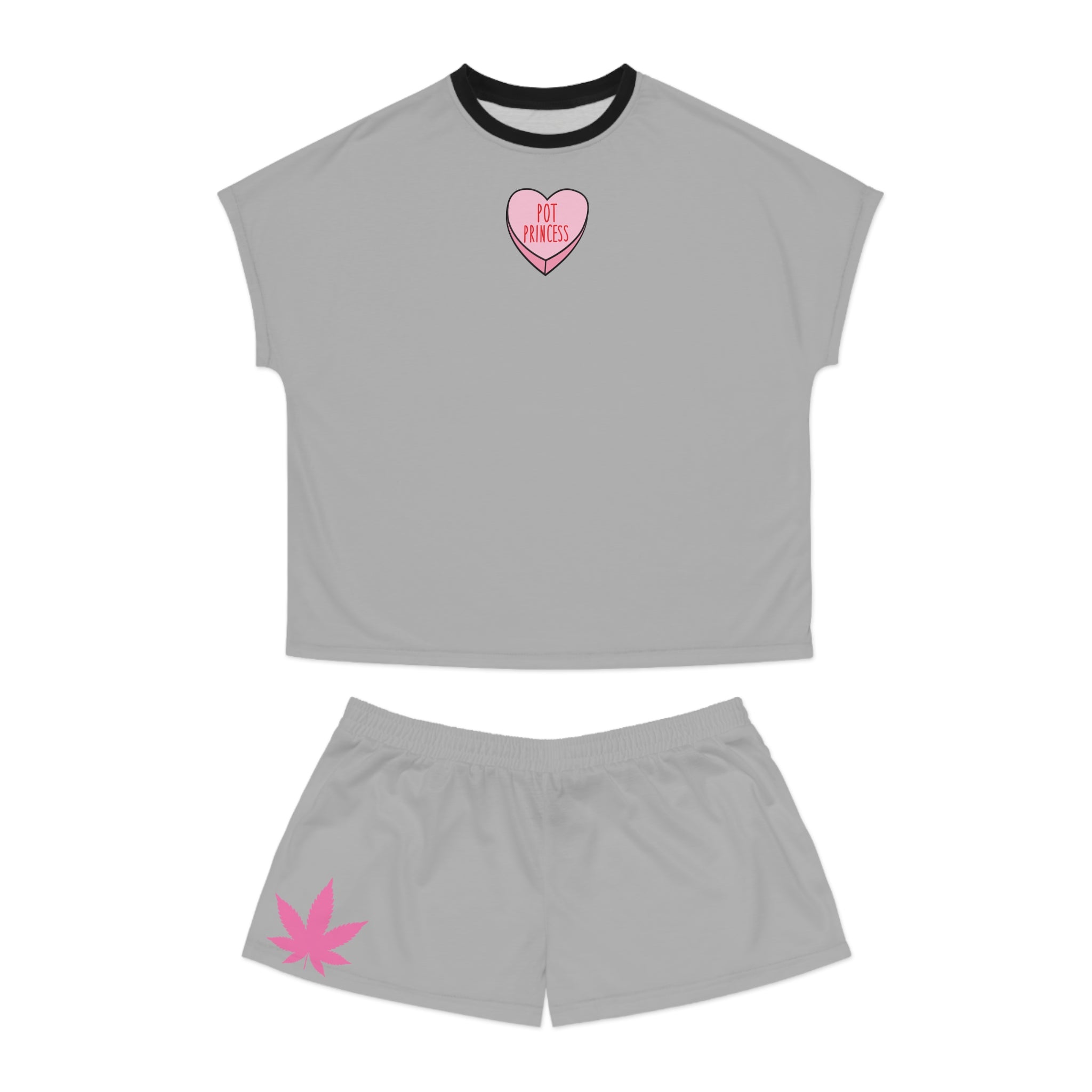 Women's Pajama Set — 'Pot Princess' Heart Pajamas with Pink Leaf Accent