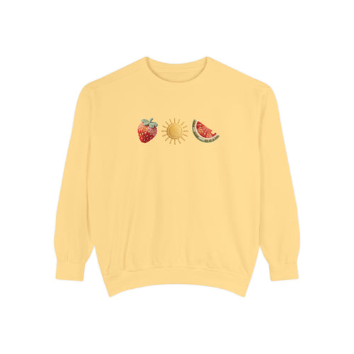 Fruit Sun Crewneck Sweatshirt — Strawberry, Sun & Watermelon Graphic