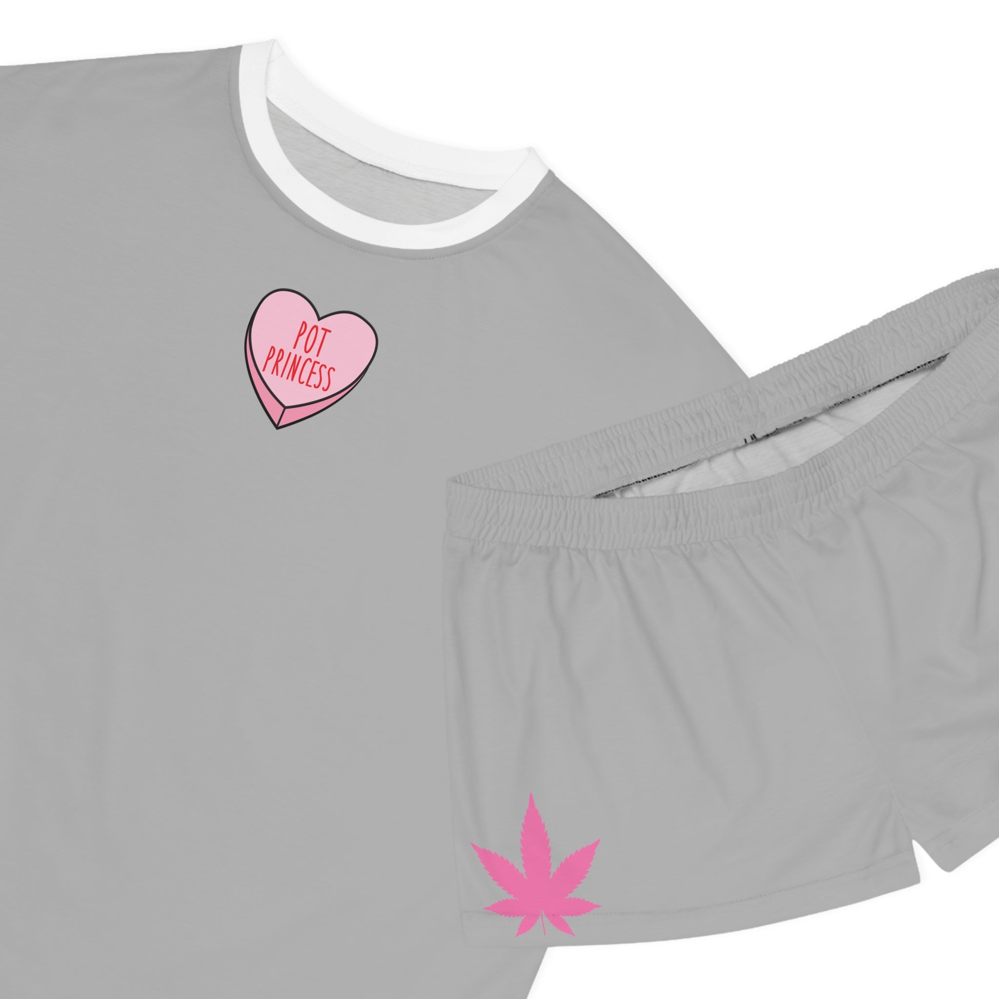 Women's Pajama Set — 'Pot Princess' Heart Pajamas with Pink Leaf Accent