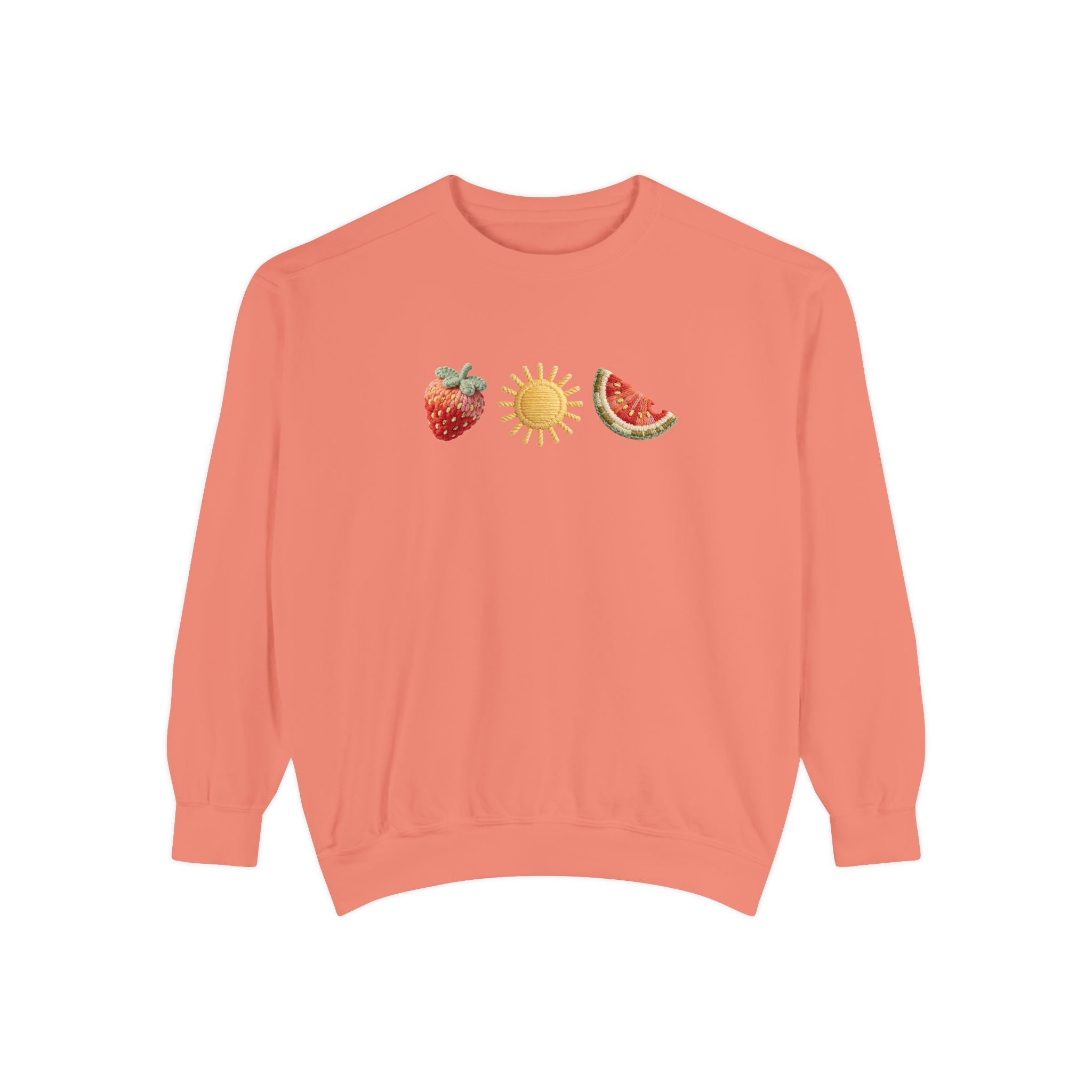 Fruit Sun Crewneck Sweatshirt — Strawberry, Sun & Watermelon Graphic