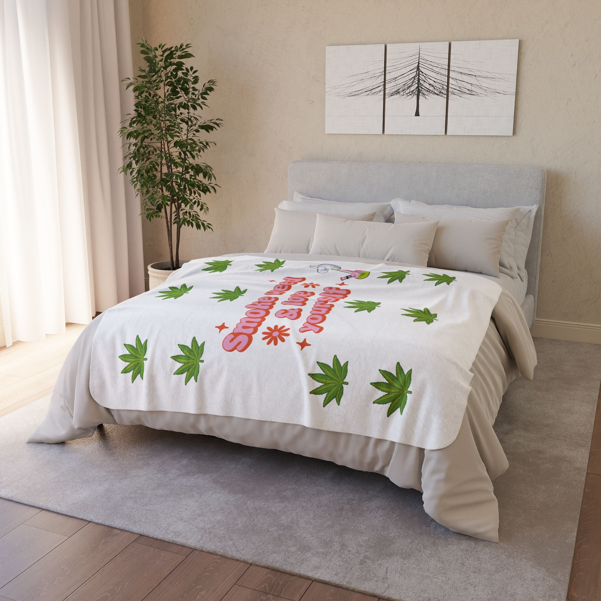 Sherpa Blanket — "Smoke Weed & Love Yourself" Cannabis Cozy Throw