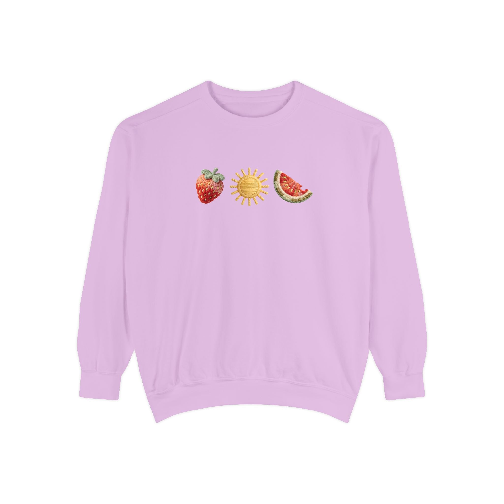 Fruit Sun Crewneck Sweatshirt — Strawberry, Sun & Watermelon Graphic