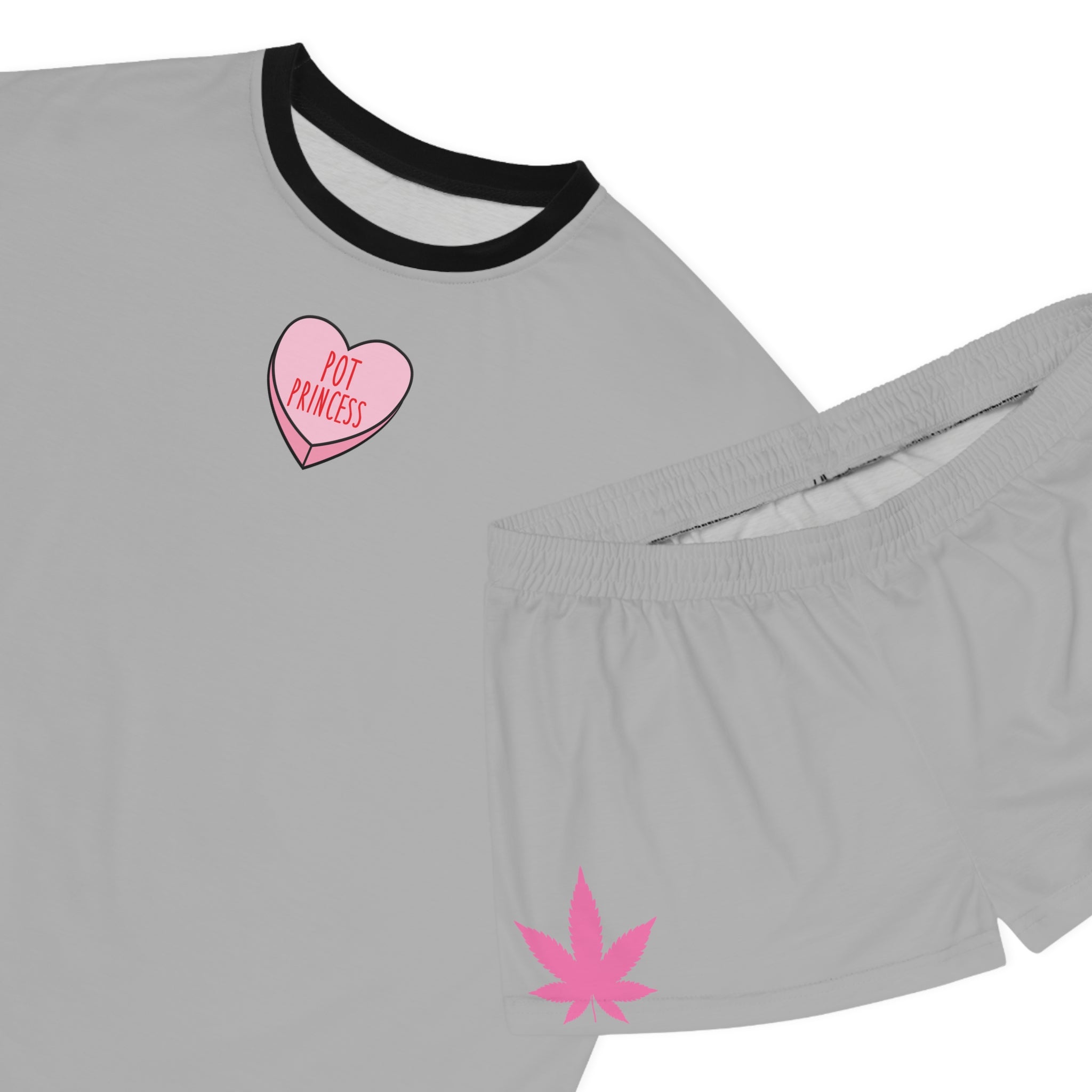 Women's Pajama Set — 'Pot Princess' Heart Pajamas with Pink Leaf Accent