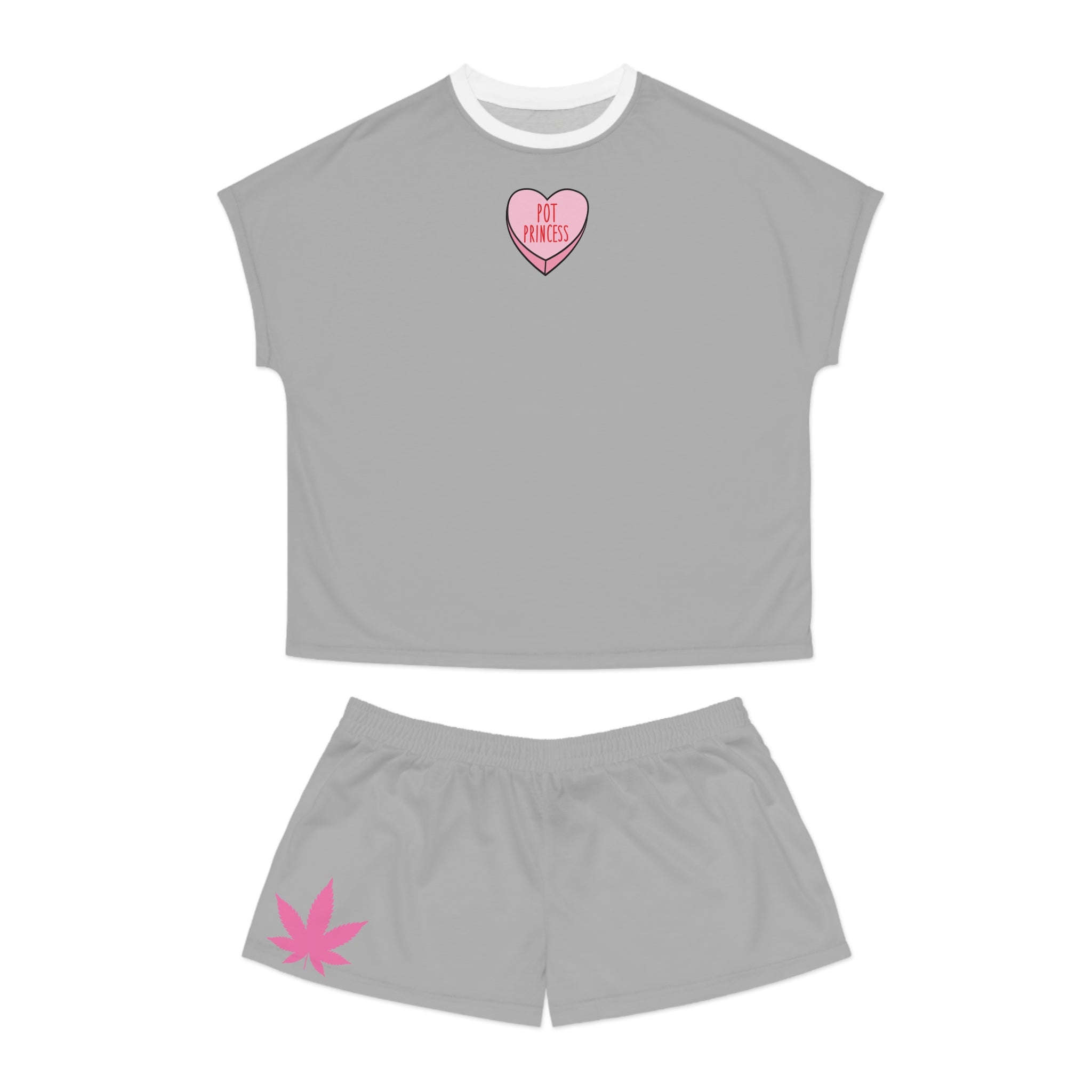 Women's Pajama Set — 'Pot Princess' Heart Pajamas with Pink Leaf Accent
